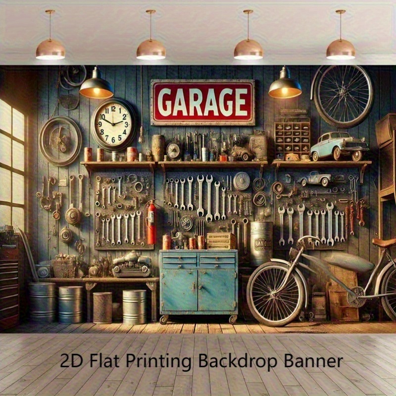 Industrial Garage Backdrop Ban - Workshop Tools Wallpaper 评论和价格