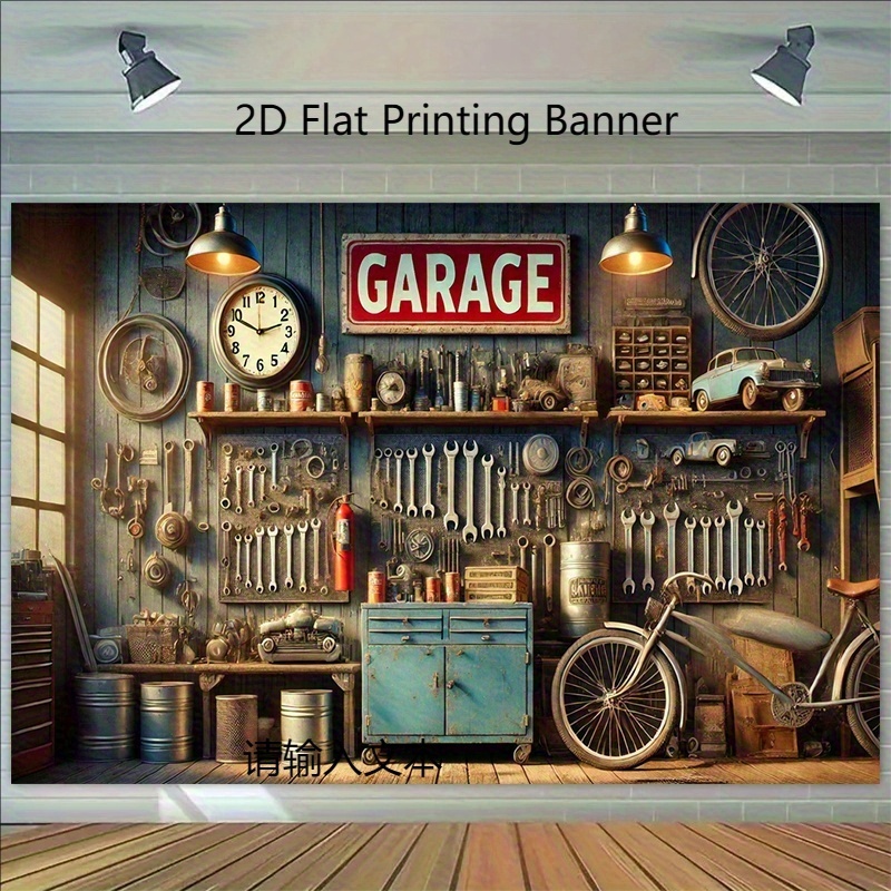 Industrial Garage Backdrop Ban - Workshop Tools Wallpaper 评论和价格