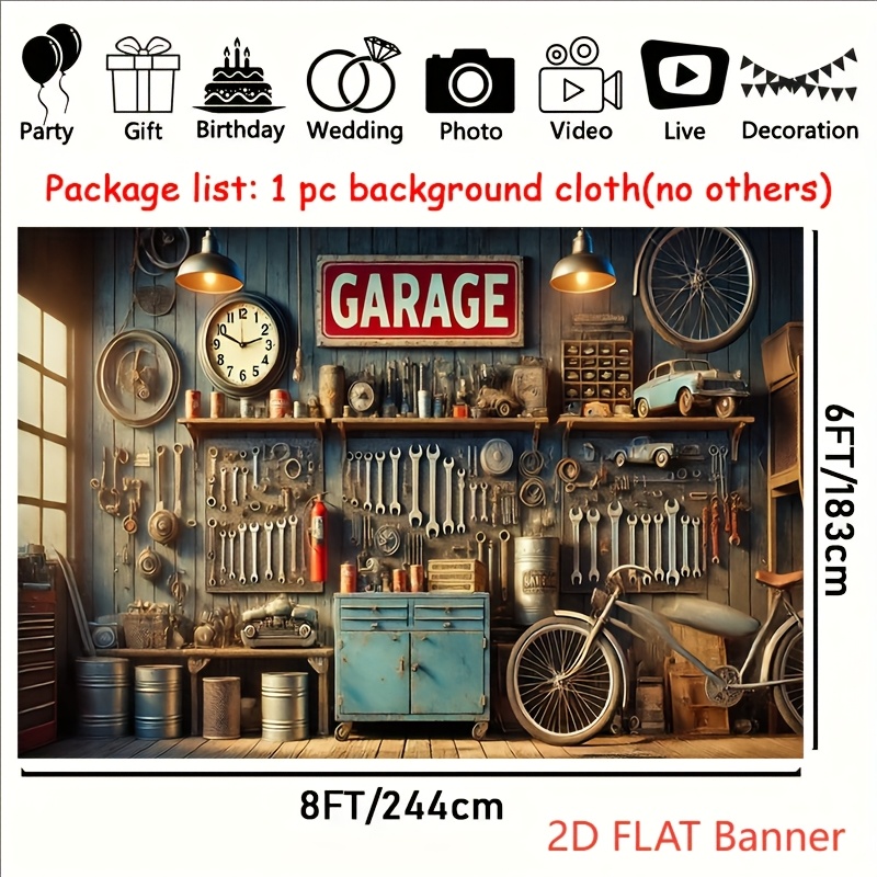 Industrial Garage Backdrop Ban - Workshop Tools Wallpaper 评论和价格