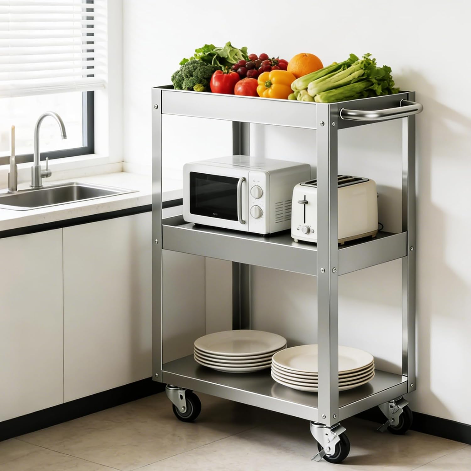 3-Tier Stainless Steel Rolling - Workshop Tools Trolley 评论和价格